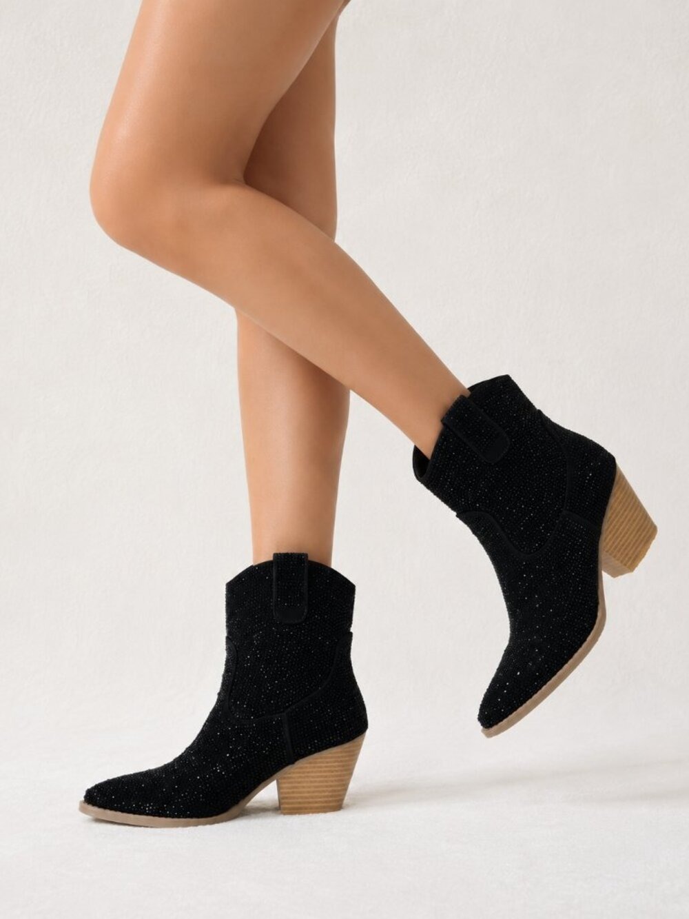 NIB Dolly Charcoal Black Rhinestone Glitter Cowgirl Country Glam Western Ankle